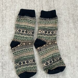 Patterned Knit Socks - Green and Black